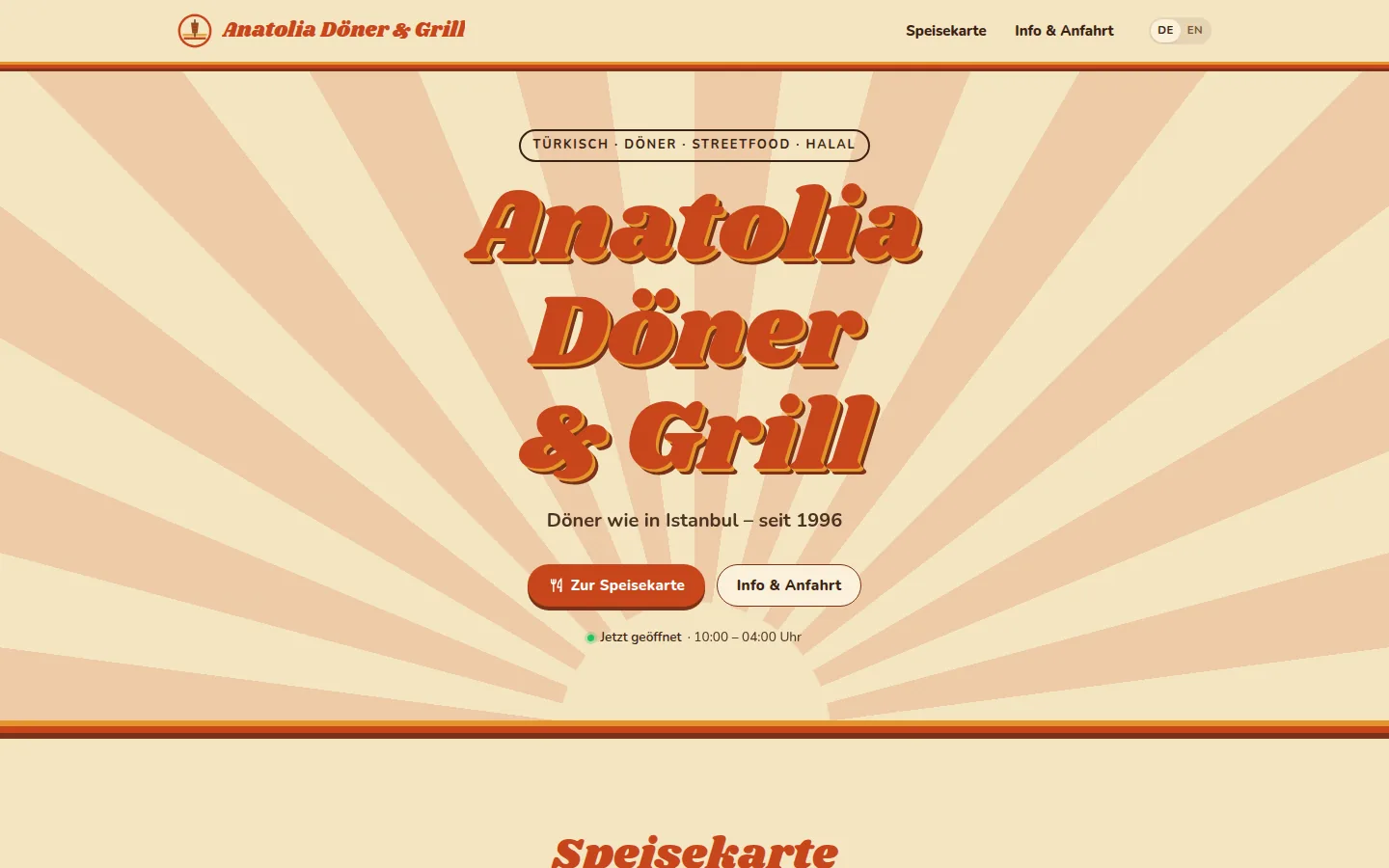 Webseite von Anatolia Döner & Grill im Design „Retro“