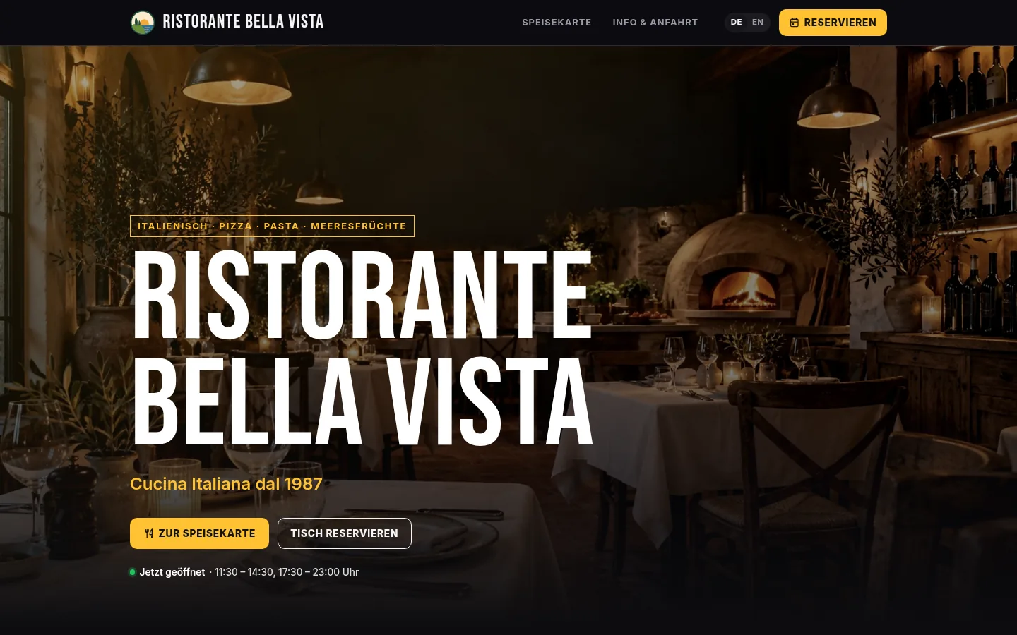 Webseite von Ristorante Bella Vista im Design „Bold“