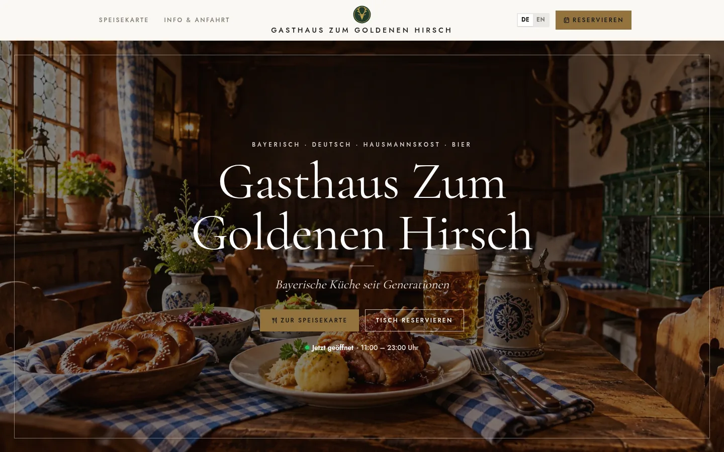 Webseite von Gasthaus Zum Goldenen Hirsch im Design „Elegant“