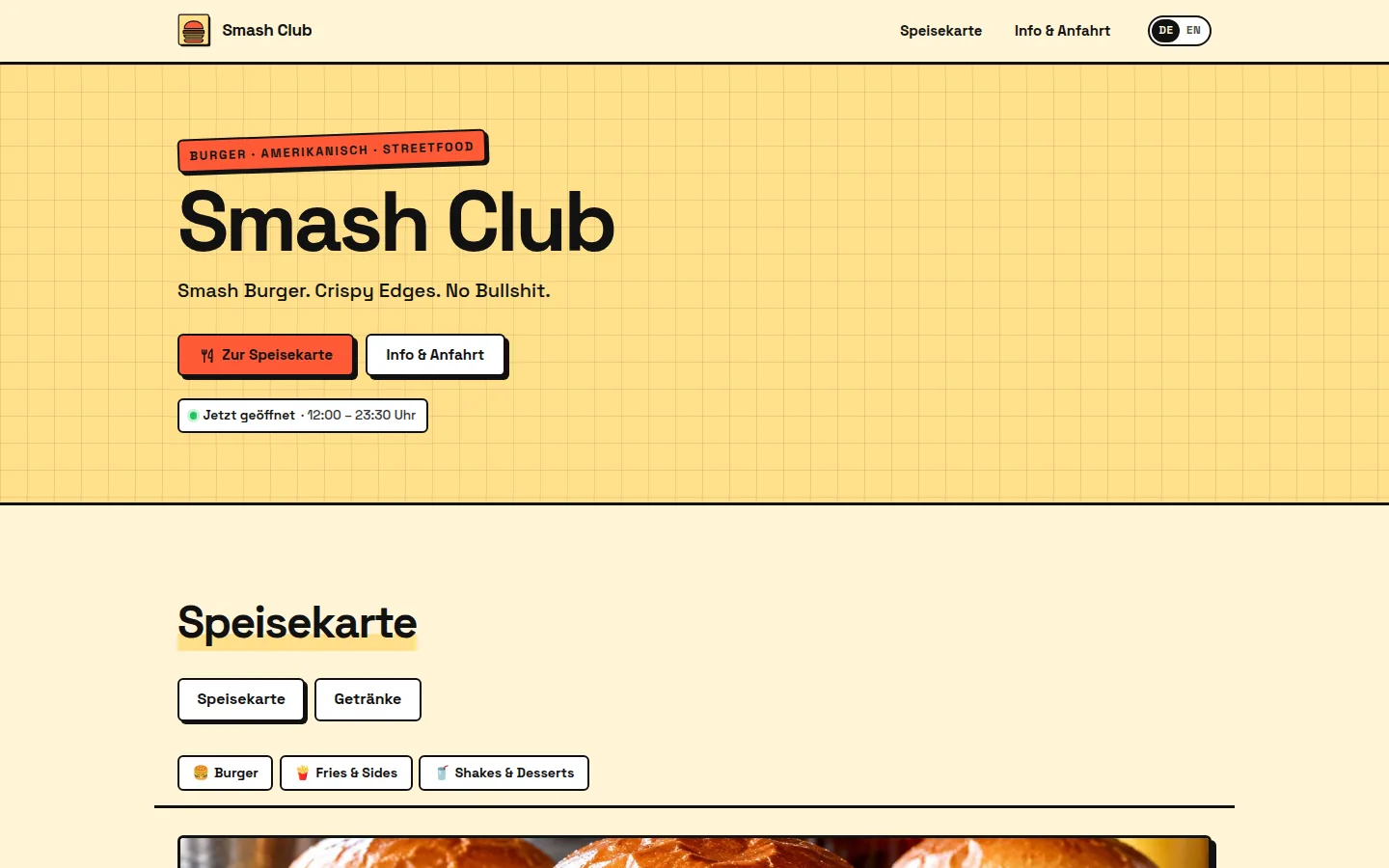 Webseite von Smash Club im Design „Neo“